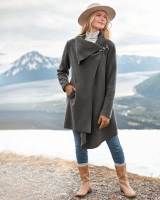 Asymmetrical zip boiled wool blend coat best sale