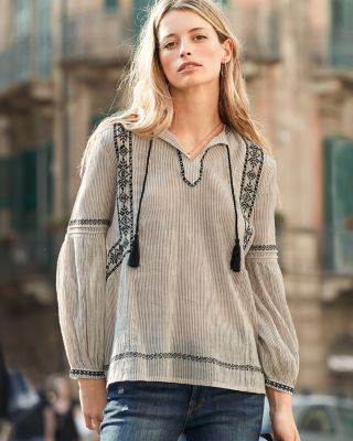 hormeホルメ  Mutton sleeve shirring blouse rebellion_collared_blouse_crea