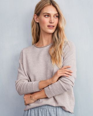 (取寄) アイリーン フィッシャー レディース ジュエル ネック セーター Eileen Fisher women Jewel Neck Sweater Cocoa Cotton and Recycled Cashmere Turtleneck Long Top | EILEEN FISHER