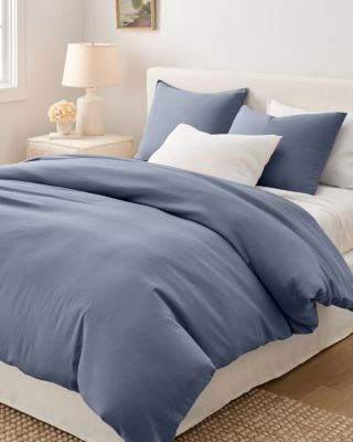 (Soft Indigo) Solid Relaxed Organic-Cotton Sateen Duvet Cover | Garnet Hill