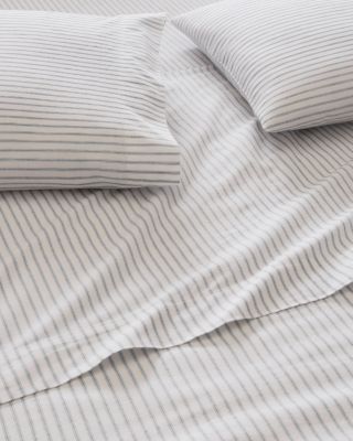 Cozy Ticking Organic-Cotton Flannel Sheets | Garnet Hill