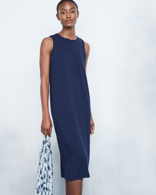 EILEEN FISHER Viscose Jersey Crew-Neck Midi Sleeveless Dress - Petite