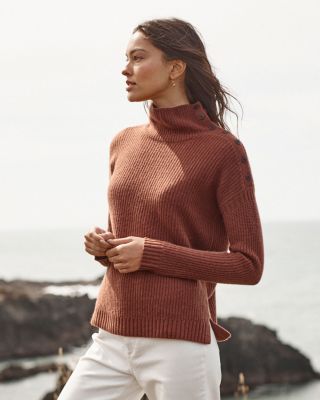 Recycled-Cashmere Button Turtleneck Sweater | Garnet Hill