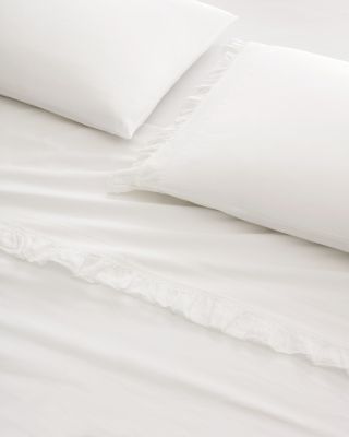 White Queen Fitted Sheet - Astor Ruffle Washed-Percale Sheets