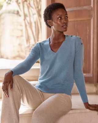 トップス cash & barba Mongorian Cashmere setup Elise Button-Detail Cashmere Sweater | Garnet Hill