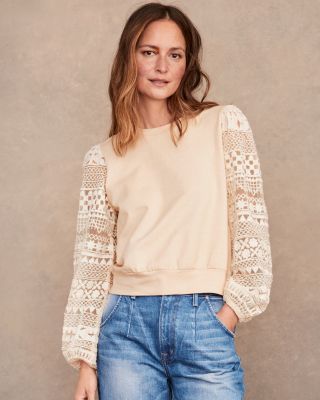 The Odells Jenna Lace-Sleeve Sweatshirt | Garnet Hill