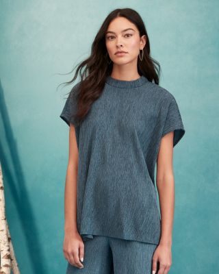 EILEEN FISHER Woven Plisse Mock-Neck Top | Garnet Hill