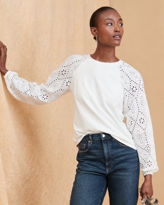 Eyelet Long-Sleeve Knit Top