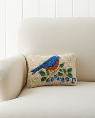 501487_main Susan Winget hand hooked cushion and cover.  Sweet bird & birdhouse main image 0
