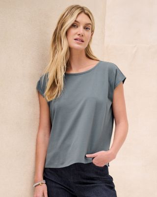 EILEEN FISHER Organic-Cotton Jersey Ballet-Neck Boxy Top