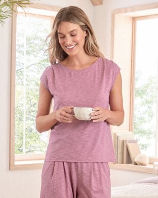 Oasis Knit Pleated Short-Sleeve Sleep Tee | Garnet Hill