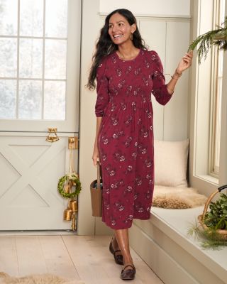 Smocked-Bodice Knit Midi Dress | Garnet Hill