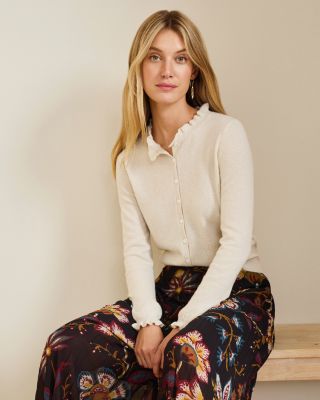 Shimmering Cashmere Ruffle-Neck Cardigan | Garnet Hill