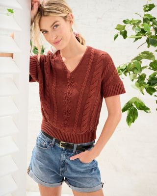 Leah Linen & Organic-Cotton Cabled Sweater | Garnet Hill