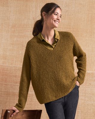 (取寄) アイリーン フィッシャー レディース オーガニック コットン フラフ クルー ネック セーター Eileen Fisher women Organic Cotton Fluff Crew Neck Sweater Moss EILEEN FISHER Organic-Cotton Fluff V-Neck Sweater | Garnet Hill