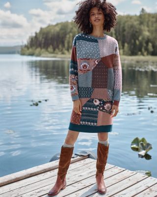 Patchwork Recycled-Cashmere Sweater Dress | Garnet Hill