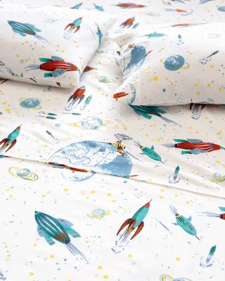 Garnet Hill Glow-in-the-Dark White Rockets Flannel Duvet Cover (Double/Queen)