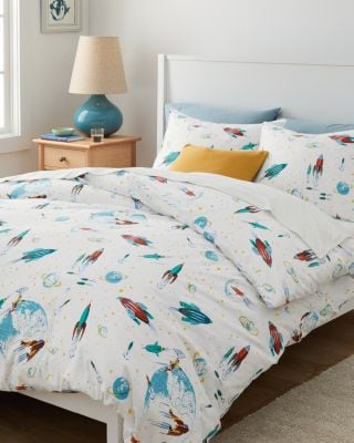 Glow-in-the-Dark White Rockets Flannel Duvet Cover | Garnet Hill