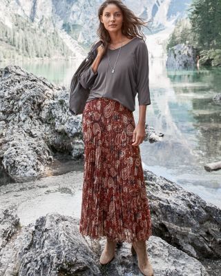 Garnet hill pleated maxi skirt sales