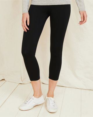 Cotton cropped leggings, length 21.5, black, La Redoute