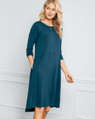 slim fit dress slacks Women Long Sleeve Jersey Flared Swing T-Shirt Tunic Dress with Side Pockets main image 0