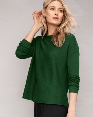 EILEEN FISHER Ribbed Merino Bateau Neck Sweater