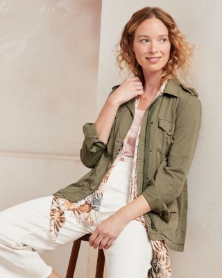 Cotton Twill Utility Jacket - Khaki green - Ladies