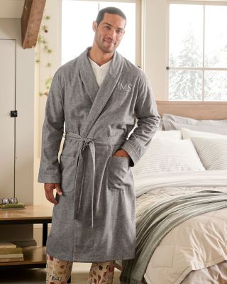 Men's Organic Pima Cotton Flannel Robe - S(36) - Light Gray Heather