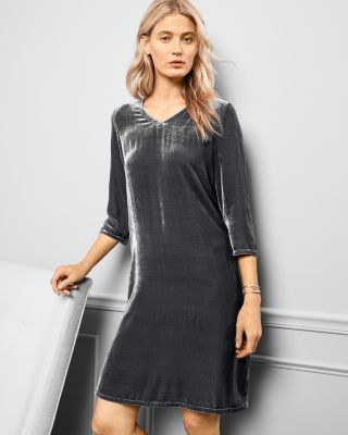 EILEEN FISHER Three-Quarter-Sleeve V-Neck Velvet Dress | Garnet Hill