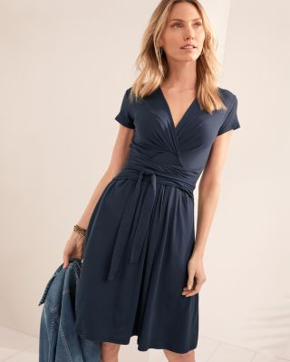 Tie-Waist Ruched Knit Dress Garnet Hill