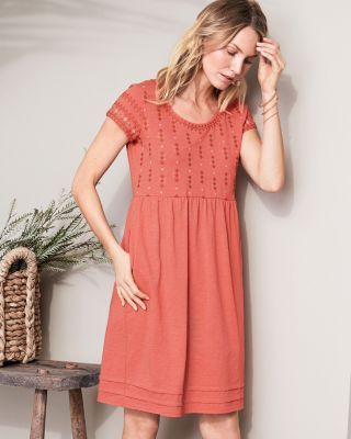 Organic-Cotton Embroidered Knit Dress | Garnet Hill