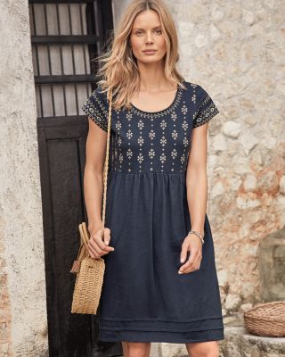 Organic-Cotton Embroidered Knit Dress | Garnet Hill