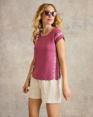 Organic-Linen Embroidered Tee | Garnet Hill