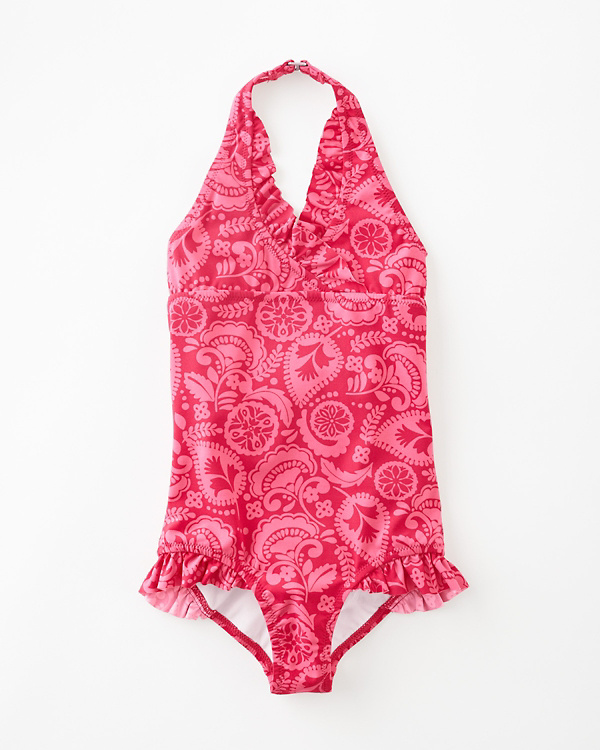 Girls' Ruffle-Trimmed Halter One-Piece Swimsuit | Garnet Hill
