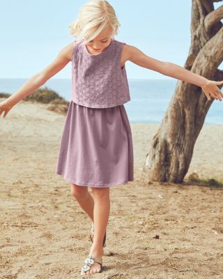 Girls' Eyelet-Overlay Knit Dress | Garnet Hill