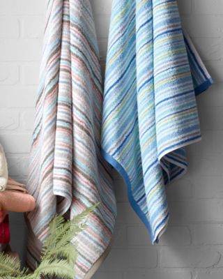 blue and green striped towels