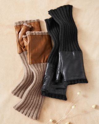 Italian Cashmere & Leather Fingerless Gloves | Garnet Hill