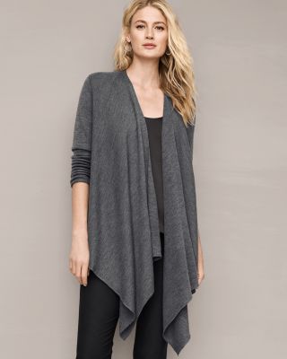 EILEEN FISHER Ribbed Merino Cascade Front Cardigan Regular