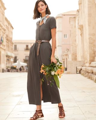 Button-Detail Knit Maxi Dress | Garnet Hill