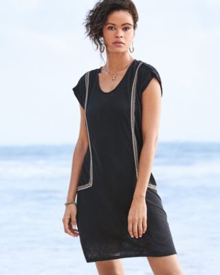 Organic-Linen Embroidered Knit Dress | Garnet Hill