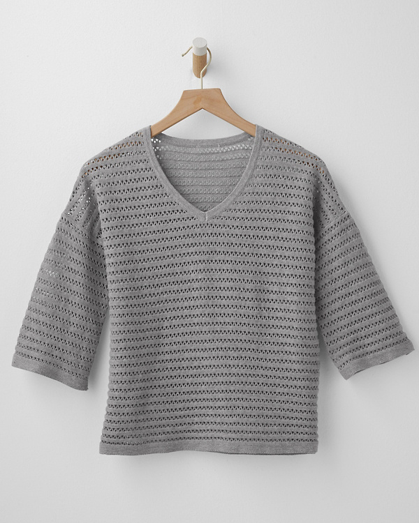 Rib-Detail Bell-Sleeve Pointelle Sweater | Garnet Hill