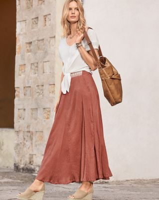 スカート MURRAL Limestone tucked long skirt Waist-Detail Gauze Maxi Skirt | Garnet Hill