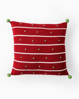 Holiday Knit Red Stripe Pillow Hill