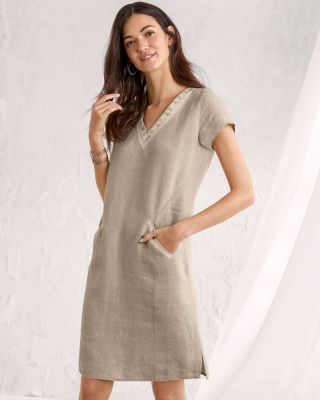 Linen Embroidered PocketDetail Dress Hill
