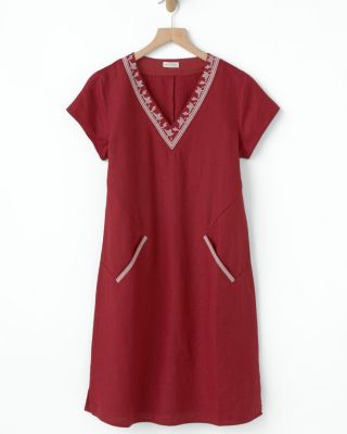 Linen Embroidered Pocket Detail Dress Garnet Hill