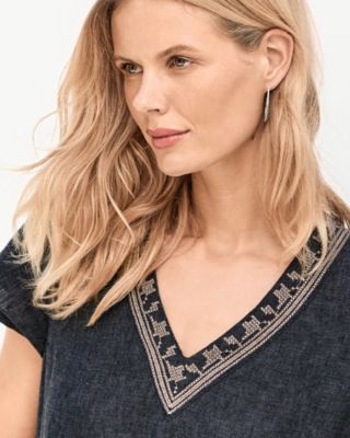 Linen Embroidered Pocket-Detail Dress | Garnet Hill