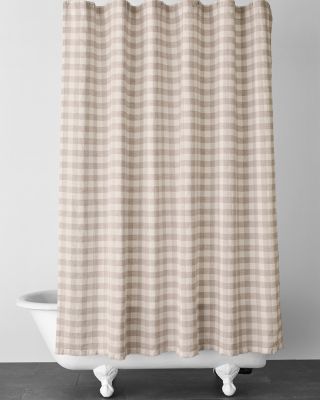 EILEEN FISHER Buffalo-Check Washed-Linen Shower Curtain | Garnet Hill