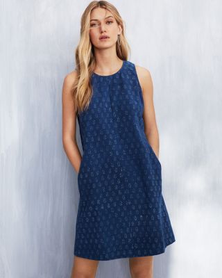 EILEEN FISHER Organic-Cotton Block-Print Dress | Garnet Hill