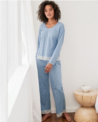 Lace-Trimmed Organic-Cotton Pajamas | Garnet Hill