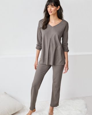 EILEEN FISHER Organic-Cotton Pleat-Detail Long-Sleeve Pajamas | Garnet Hill